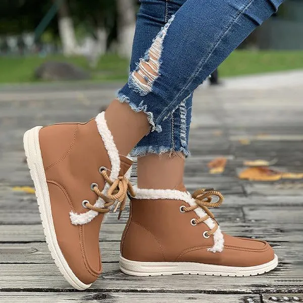 Women's Casual Plush Thick Sole Lace Up Snow Boots 19223714S