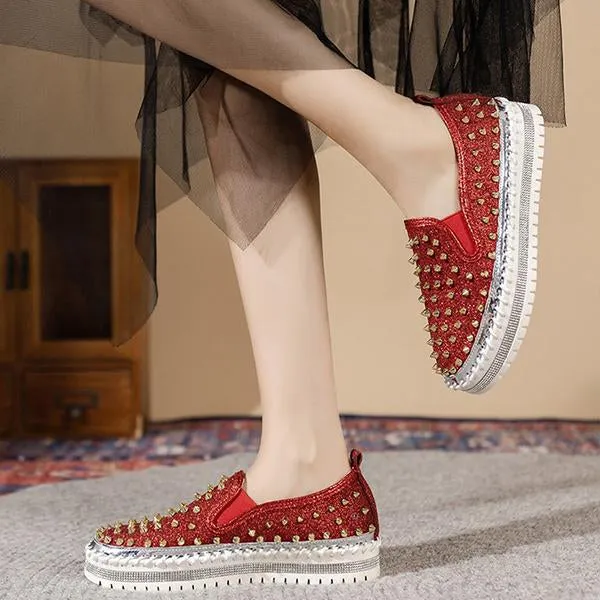 Women's Casual Rhinestone Rivet Platform Shoes 44438661S