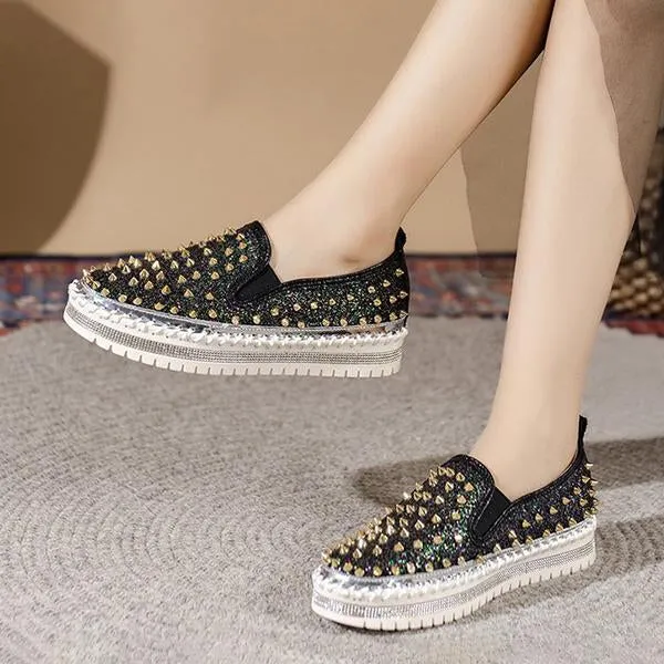 Women's Casual Rhinestone Rivet Platform Shoes 44438661S