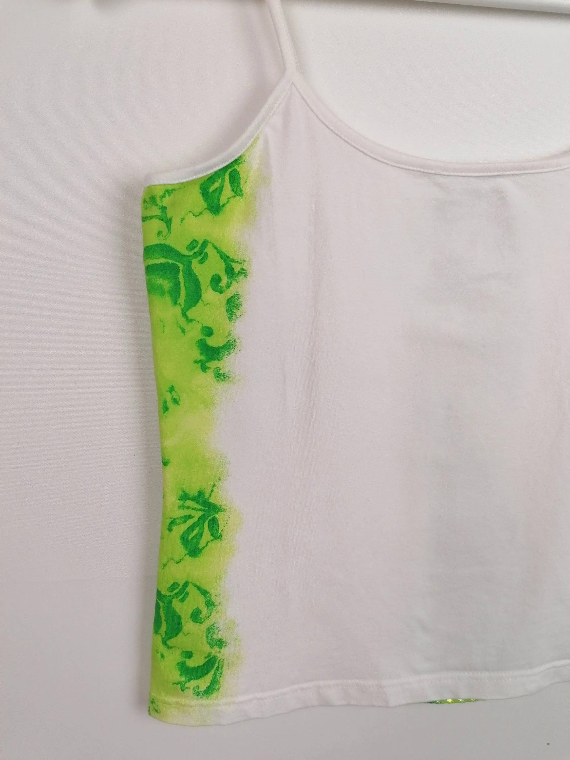 Y2K Tank Top Green Glitter Sequins Print - size XS-S